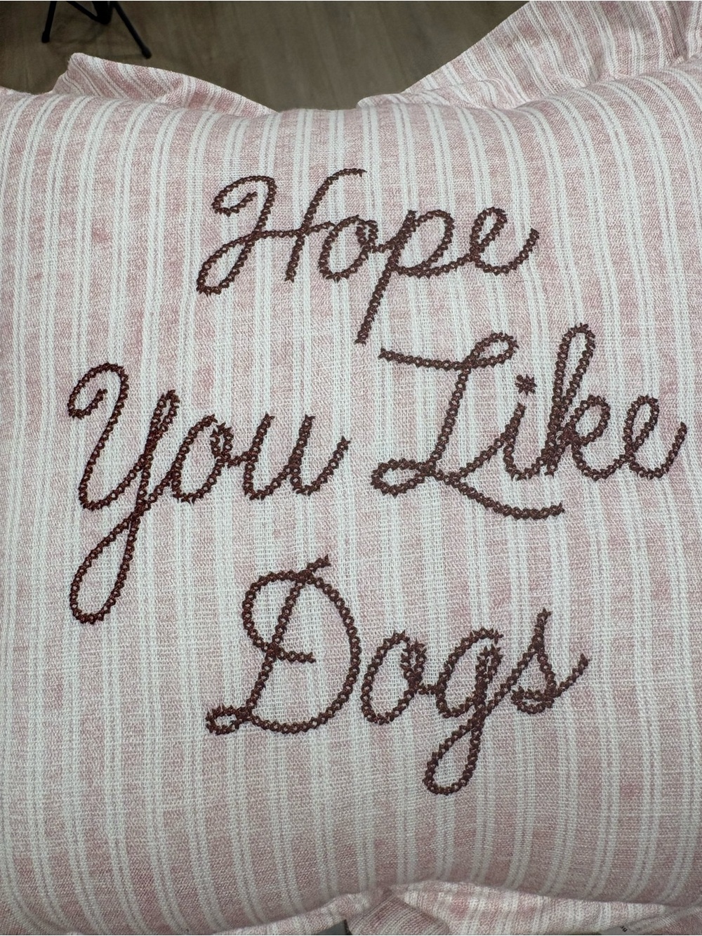 Pink “Hope You Like Dogs” Decorative Throw Pillow with Ruffle Trim - Picture 5 of 7